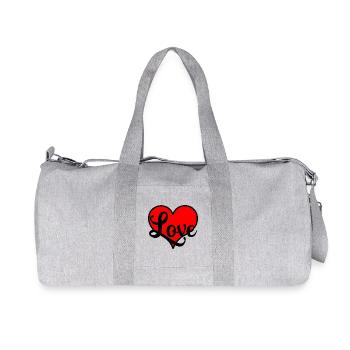 Red heart with text 'Love' - Recycled Canvas Sports Bag by Stanley/Stella - heather grey - Front