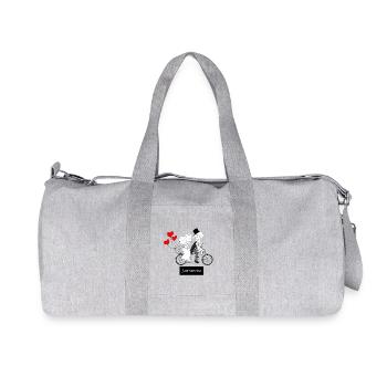 Humorous Wedding Caricature on Bicycle - Recycled Canvas Sports Bag by Stanley/Stella - heather grey - Front