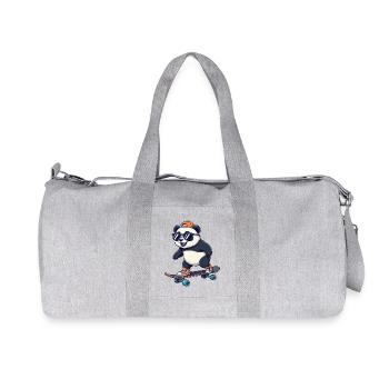 Lustiger Panda, der auf Skateboard skatet, Zeichentrick-Skater - Recycelte Canvas-Sporttasche von Stanley/Stella - Grau meliert - Vorne