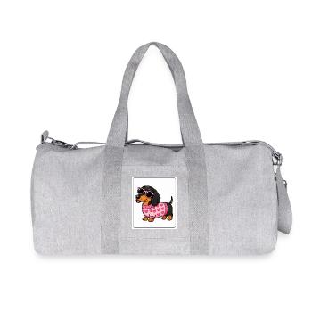 Dachshund Hearts Pink Glasses - Recycled Canvas Sports Bag by Stanley/Stella - heather grey - Front