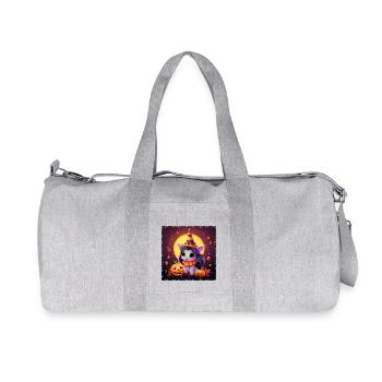 Halloween unicorn with pumpkin & witch hat in grunge - Recycled Canvas Sports Bag by Stanley/Stella - heather grey - Front