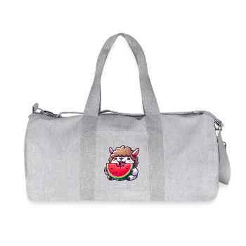 Funny Llama Sheep Lamb with Watermelon Cartoon - Recycled Canvas Sports Bag by Stanley/Stella - heather grey - Front