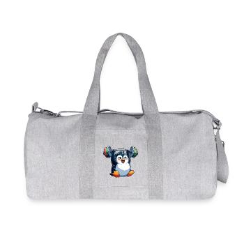 Penguin with dumbbell: fitness training - Recycled Canvas Sports Bag by Stanley/Stella - heather grey - Front
