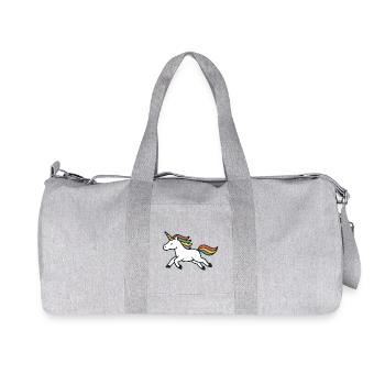 Running Happy Unicorn with Colorful Mane Art - Recycled Canvas Sports Bag by Stanley/Stella - heather grey - Front