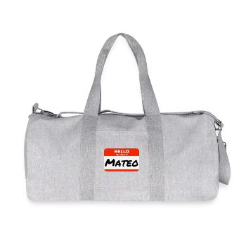 Hello My Name Is Mateo Label Name Tag - Recycled Canvas Sports Bag by Stanley/Stella - heather grey - Front