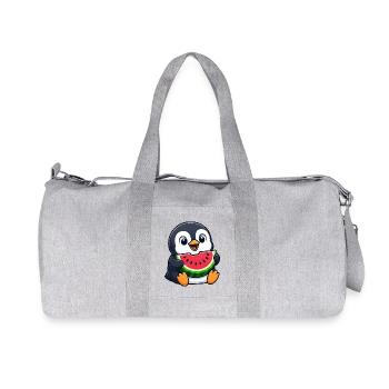 Lustiger Pinguin mit Melone Sommerfrucht Cartoon - Recycelte Canvas-Sporttasche von Stanley/Stella - Grau meliert - Vorne