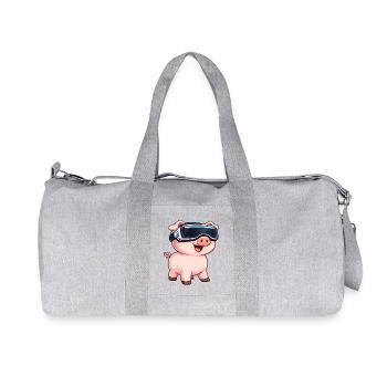 Cute Pig Farm VR Gamer Gamer Cartoon - Recycled Canvas Sports Bag by Stanley/Stella - heather grey - Front