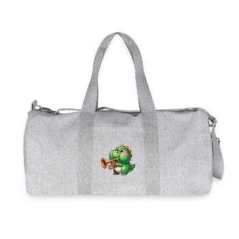Thick Trex with Trumpet Cartoon Dinosaur Music - Recycled Canvas Sports Bag by Stanley/Stella - heather grey - Front