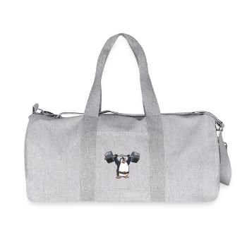 Strong Penguin Workout Dumbbell Comic Style - Recycled Canvas Sports Bag by Stanley/Stella - heather grey - Front