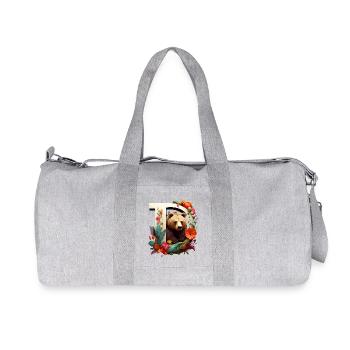 Illustration d’ours avec cadre photo fleuri - Sac de sport en toile recyclée Stanley/Stella - gris chiné - Devant