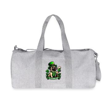 Cute cartoon pug St. Patrick's Day dog with - Recycled Canvas Sports Bag by Stanley/Stella - heather grey - Front