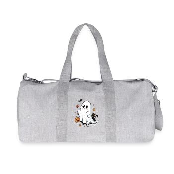 Niedlicher Geist und schwarze Katze Halloween-Design - Recycelte Canvas-Sporttasche von Stanley/Stella - Grau meliert - Vorne