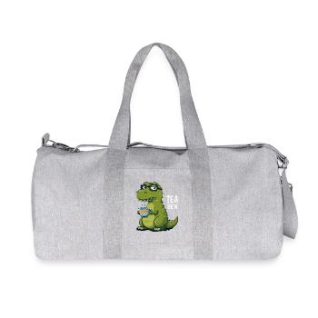 Tea Rex – Lustiger Dinosaurier mit Teetasse - Recycelte Canvas-Sporttasche von Stanley/Stella - Grau meliert - Vorne