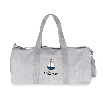 Lustiges Geschenk zur Einschulung - Recycelte Canvas-Sporttasche von Stanley/Stella - Grau meliert - Vorne