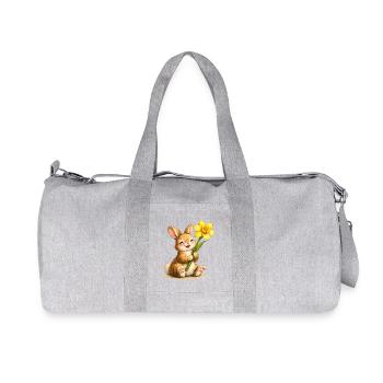 Bunny with yellow spring flower - Recycled Canvas Sports Bag by Stanley/Stella - heather grey - Front