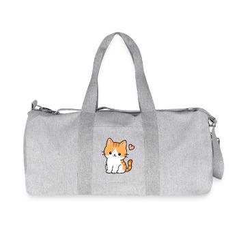 Cute Kawaii Kitten With Pink Heart - Recycled Canvas Sports Bag by Stanley/Stella - heather grey - Front