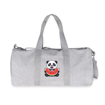 Cute Panda Cartoon Watermelon Summer Fruit - Recycled Canvas Sports Bag by Stanley/Stella - heather grey - Front