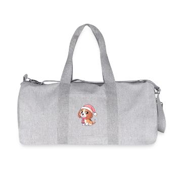 Pink Christmas Puppy with Hat and Scarf - Recycled Canvas Sports Bag by Stanley/Stella - heather grey - Front