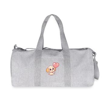 Cute Poodle Puppy with Heart Balloon - Recycled Canvas Sports Bag by Stanley/Stella - heather grey - Front