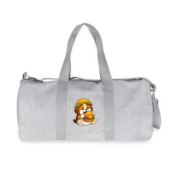 Cute Beagle Cartoon Dog with Burger Fast Food - Recycled Canvas Sports Bag by Stanley/Stella - heather grey - Front