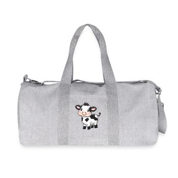 Cute Cartoon Cow - Adorable and Whimsical Design - Recycled Canvas Sports Bag by Stanley/Stella - heather grey - Front
