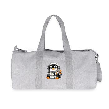 Cute Penguin Astronaut Space Explorer Cartoon - Recycled Canvas Sports Bag by Stanley/Stella - heather grey - Front