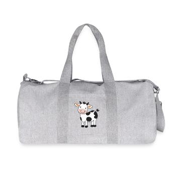Cute Cartoon Cow - Adorable and Whimsical Design - Recycled Canvas Sports Bag by Stanley/Stella - heather grey - Front