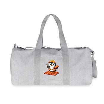 Cute Penguin Mason Construction Worker Construction Site Handwer - Recycled Canvas Sports Bag by Stanley/Stella - heather grey - Front