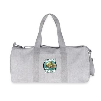 Angeln mit Papa. Buntes Angelmotiv - Recycelte Canvas-Sporttasche von Stanley/Stella - Grau meliert - Vorne