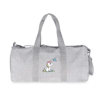 Süßes neugieriges Baby Einhorn und Schmetterling Magazin v01 - Recycelte Canvas-Sporttasche von Stanley/Stella - Grau meliert - Vorne