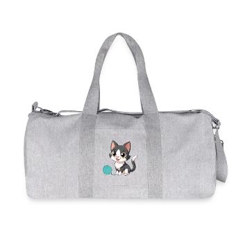 Black and White Kawaii Kitten with Pincushion (v02) - Recycled Canvas Sports Bag by Stanley/Stella - heather grey - Front