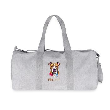 Pit LOVE: Colorful Pitbull Illustration/Portrait - Recycled Canvas Sports Bag by Stanley/Stella - heather grey - Front