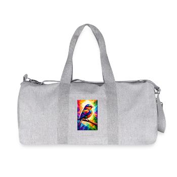 Farbenfroher Vogel im geometrischen Mosaik - Recycelte Canvas-Sporttasche von Stanley/Stella - Grau meliert - Vorne