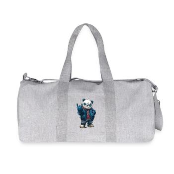 Rocking panda with "rock on" pose - Recycled Canvas Sports Bag by Stanley/Stella - heather grey - Front