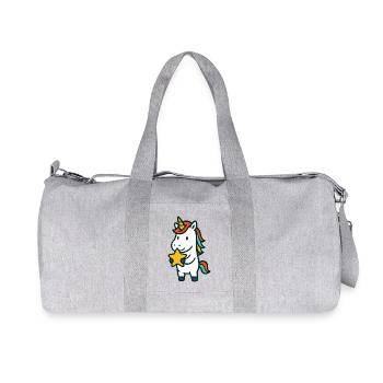 Niedliches Einhorn mit leuchtend gelbem Stern Maskottchen - Recycelte Canvas-Sporttasche von Stanley/Stella - Grau meliert - Vorne