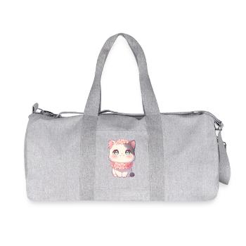 Kawaii Weiße Katze Sakura Blumenkranz Chibi Style - Recycelte Canvas-Sporttasche von Stanley/Stella - Grau meliert - Vorne