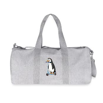 Cute Penguin Scooter Cartoon Friendship - Recycled Canvas Sports Bag by Stanley/Stella - heather grey - Front