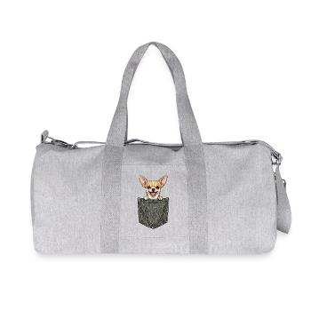 Chihuahua - Cute Little Dog in the Pocket - Recycled Canvas Sports Bag by Stanley/Stella - heather grey - Front