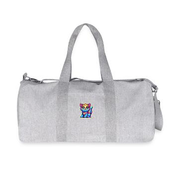 Neon Glow Crazy Cat Design - Recycled Canvas Sports Bag by Stanley/Stella - heather grey - Front