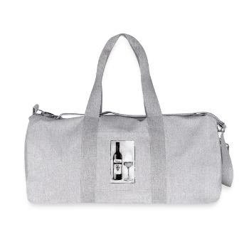 Bouteille de vin avec verre - Gravée à la main imprimable - Sac de sport en toile recyclée Stanley/Stella - gris chiné - Devant