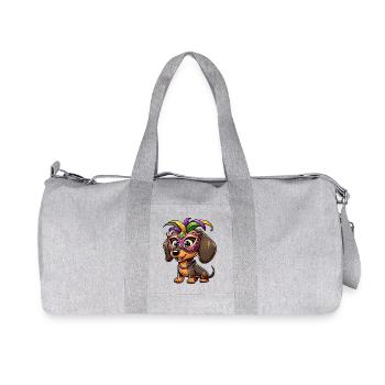 Mardi Gras Dackel, Bunter Hund - Recycelte Canvas-Sporttasche von Stanley/Stella - Grau meliert - Vorne