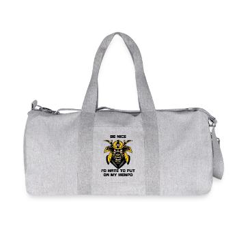 Yellow-Black Menpo with Warning Text - Recycled Canvas Sports Bag by Stanley/Stella - heather grey - Front