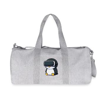 Cute Penguin Gamer Cartoon VR Gamer - Recycled Canvas Sports Bag by Stanley/Stella - heather grey - Front