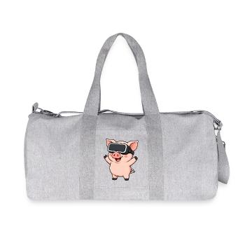 Cute Cartoon Pig Virtual Reality Gamer - Recycled Canvas Sports Bag by Stanley/Stella - heather grey - Front