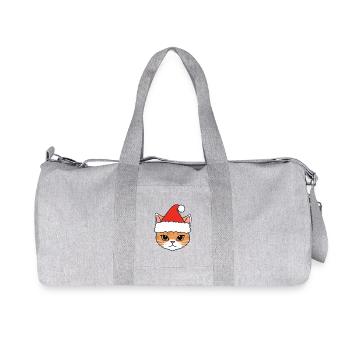Chat de Noël avec chapeau de Père Noël - Sac de sport en toile recyclée Stanley/Stella - gris chiné - Devant