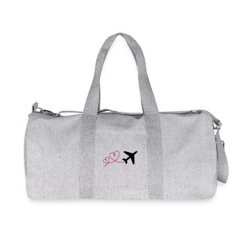 Avion avec des cœurs (les couleurs peuvent être changées) - Sac de sport en toile recyclée Stanley/Stella - gris chiné - Devant