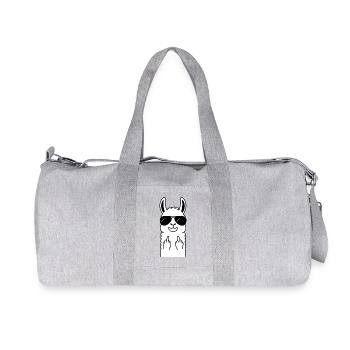 Llama with sunglasses – cheeky middle finger - Recycled Canvas Sports Bag by Stanley/Stella - heather grey - Front