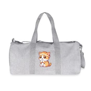 Chat de dessin animé mignon avec burger fast-food - Sac de sport en toile recyclée Stanley/Stella - gris chiné - Devant