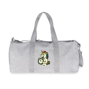 Unicorn Holding Clock Bold New Year Mascot - Recycled Canvas Sports Bag by Stanley/Stella - heather grey - Front