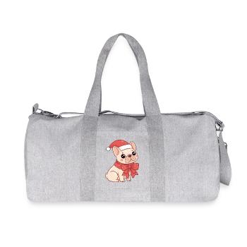 Festive Puppy with Hat and Bow - Recycled Canvas Sports Bag by Stanley/Stella - heather grey - Front